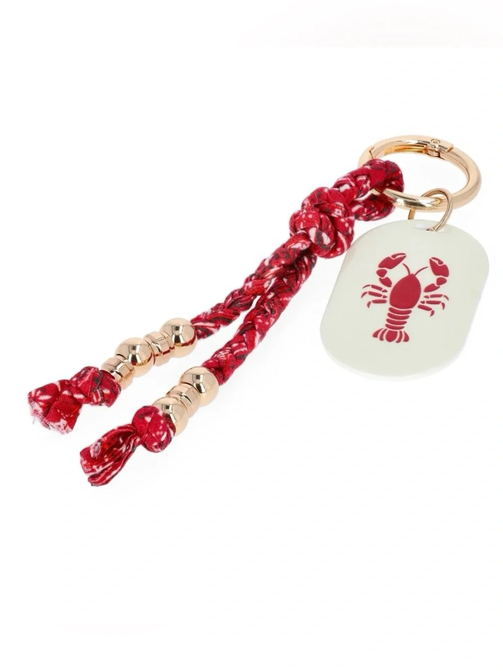 NWT No Boundaries Red Braided Keychain with Gold-Tone Beads and Lobster Tag
